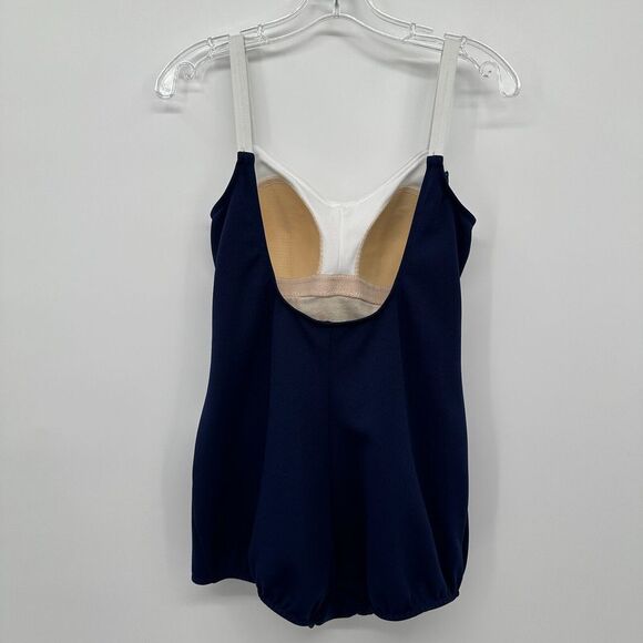 Vintage 60s Swimsuit Size 12 Front Skirt‎ Union Label One Piece Blue White USA - Picture 4 of 14